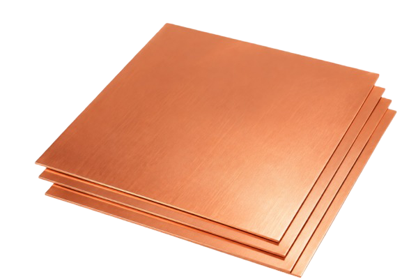 Stack of premium brushed copper plates with a polished industrial finish